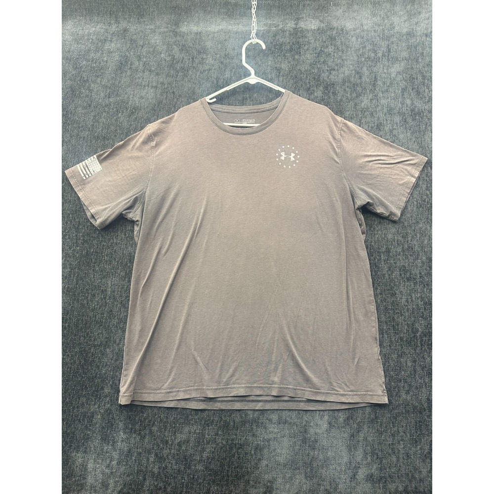 Under Armour T Shirt Mens 2XL Gray Heatgear Loose Fit Freedom Flag‎ Short Sleeve
